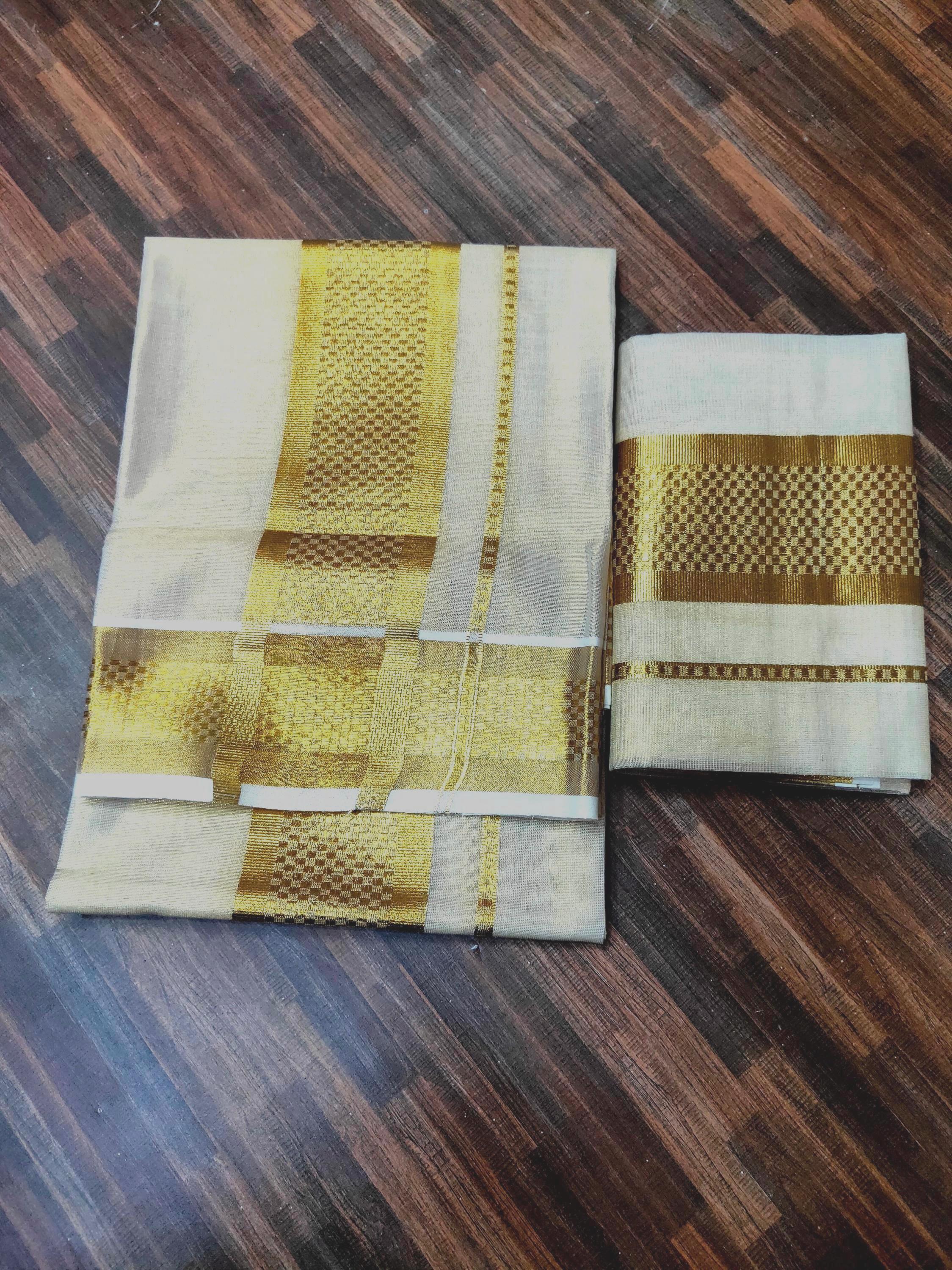 Traditional Kerala box design light Tissue set Mundu