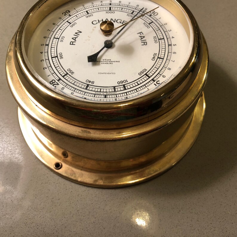 vintage birthday Brass Hamburg wedding Barometer Wempe weather instruments home exterior, gift