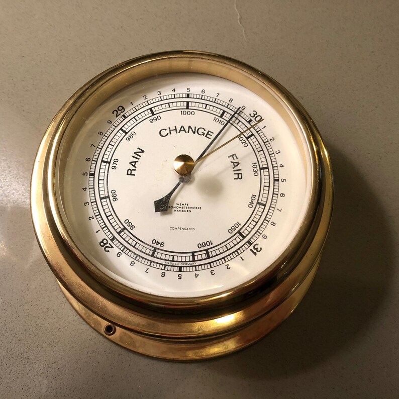 vintage birthday Brass Hamburg wedding Barometer Wempe weather instruments home exterior, gift