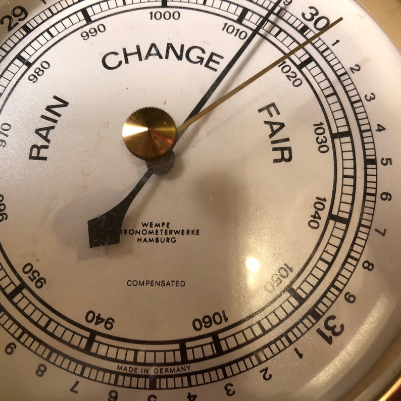 vintage birthday Brass Hamburg wedding Barometer Wempe weather instruments home exterior, gift