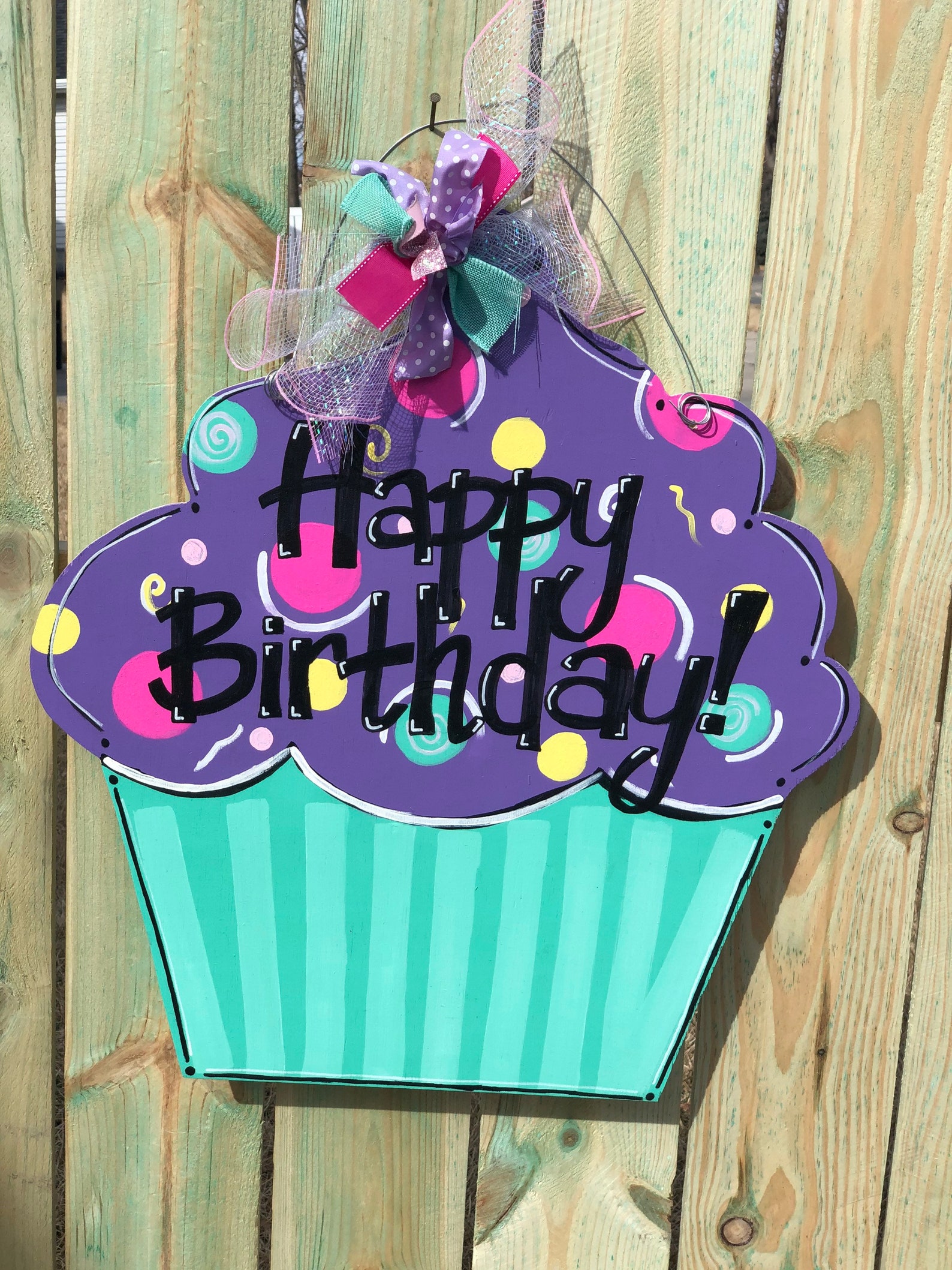 Cupcake Door Hanger Happy Birthday Door Hanger Birthday Door Etsy