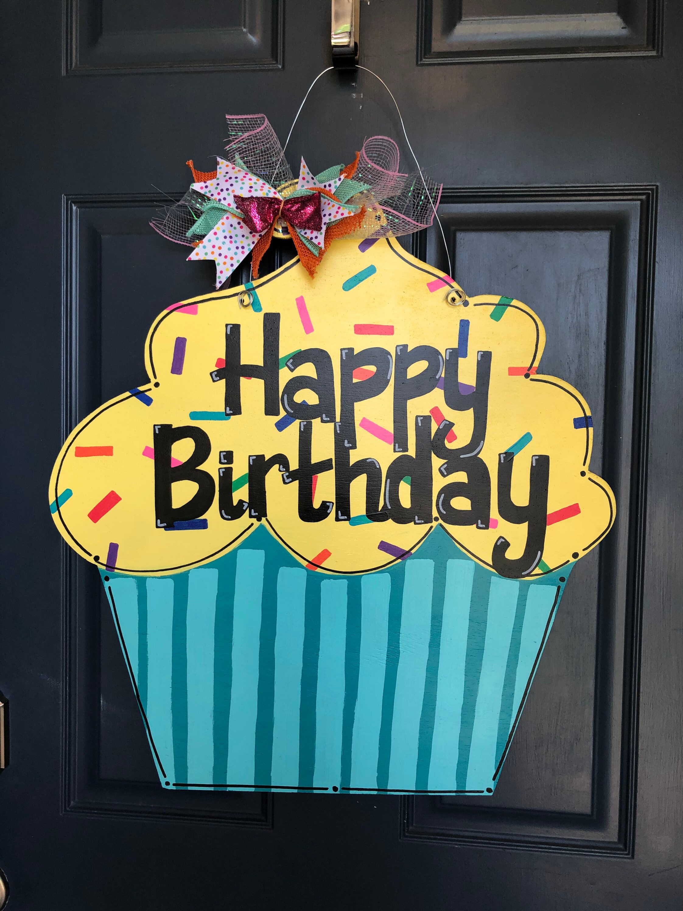 Cupcake Door Hanger Happy Birthday Door Hanger Birthday Door Etsy