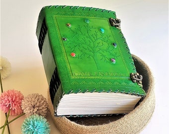 Seven Stone Lederbuch mit 600 Seiten, Großes Fat Journal, Baum Des Lebens