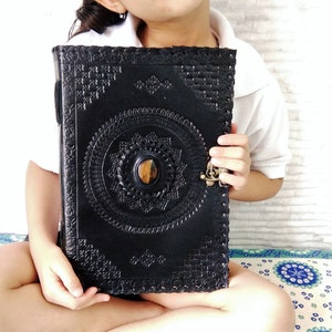 Large Leather Journal with Lock, Embossed Handmade Leather Grimoire Diaries, Spell Book