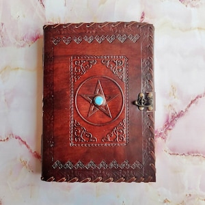 Large Celtic Embossed Leather Journal with Lock, Spell Book, Grimoire with Lock, Book Of Shadows
