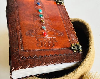 Big Fat Leather Journal 1000 Pages, 7 Stone Chakra Journal Lock, Yoga Journal