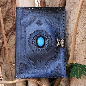 Large Leather Journal, Grimoire Stones with Lock