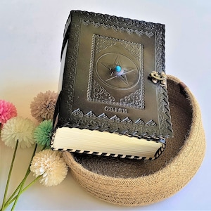600 Pages Large Leather Journal with Lock, Embossed Handmade Leather Grimoire Spell Book