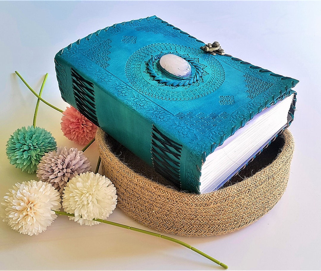 600 Pages Large Handmade Embossed Blue Leather Journal Etsy