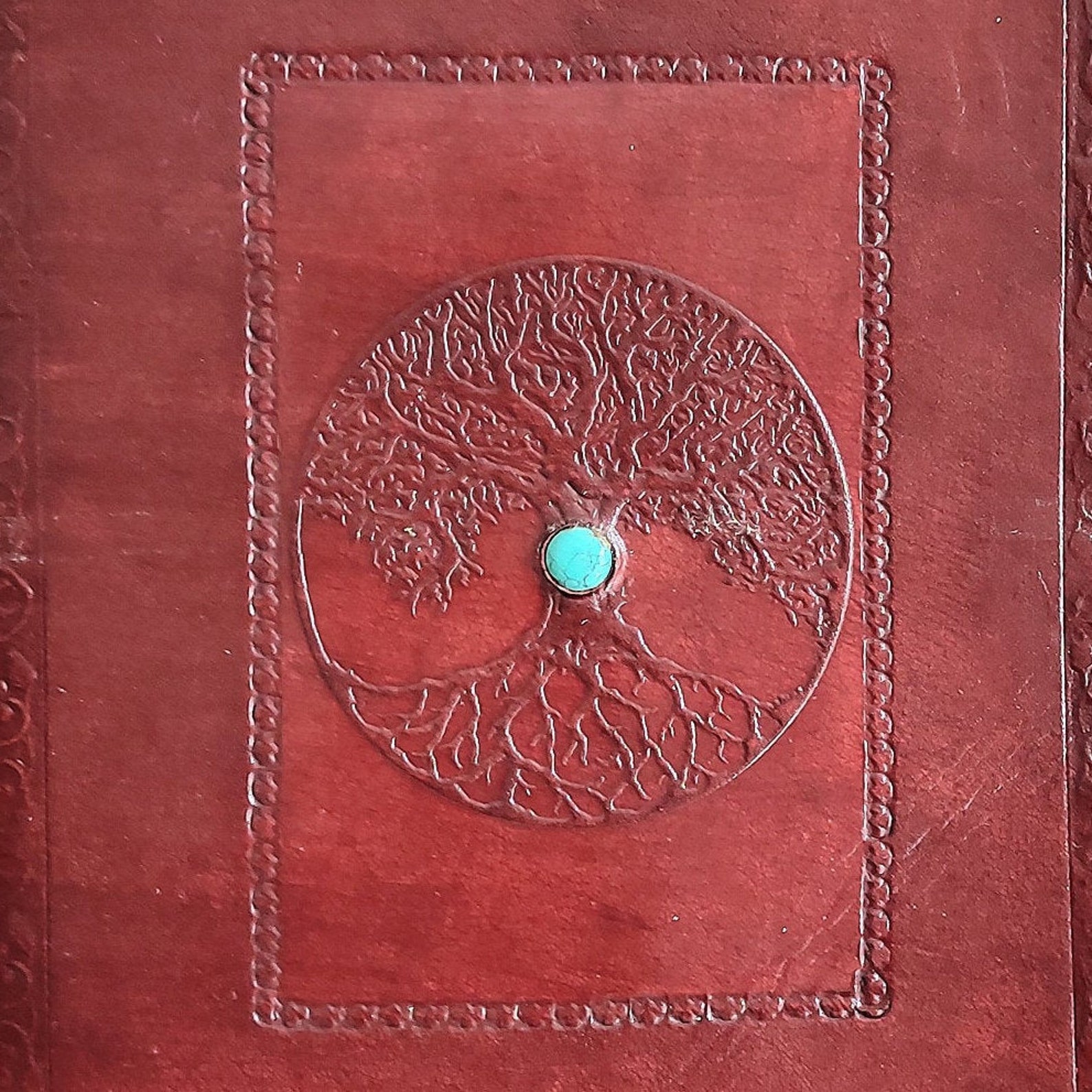 Large Tree Embossed Handmade Leather Journal With Stone Spell Etsy