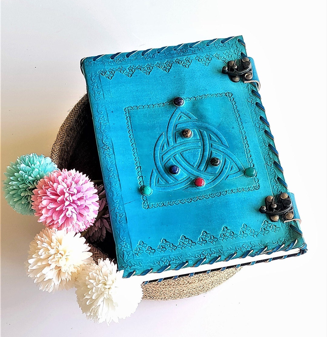 Buy 10x7 Leather Journal With Lock, Blue Leather Journal With Crystal, 7  Stone Journal Online in India 