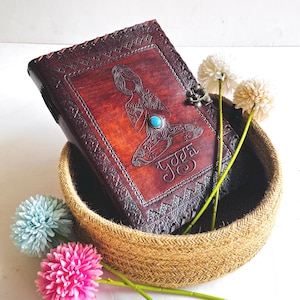Valentines Day Gift Leather Journal Lock, Yoga Journal Engraved Grimoire, Gifts for her