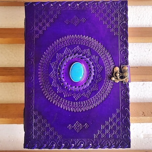Large Leather Journal with Lock, Spell Book Journal, Embossed Leather Grimoire Journal Notebook