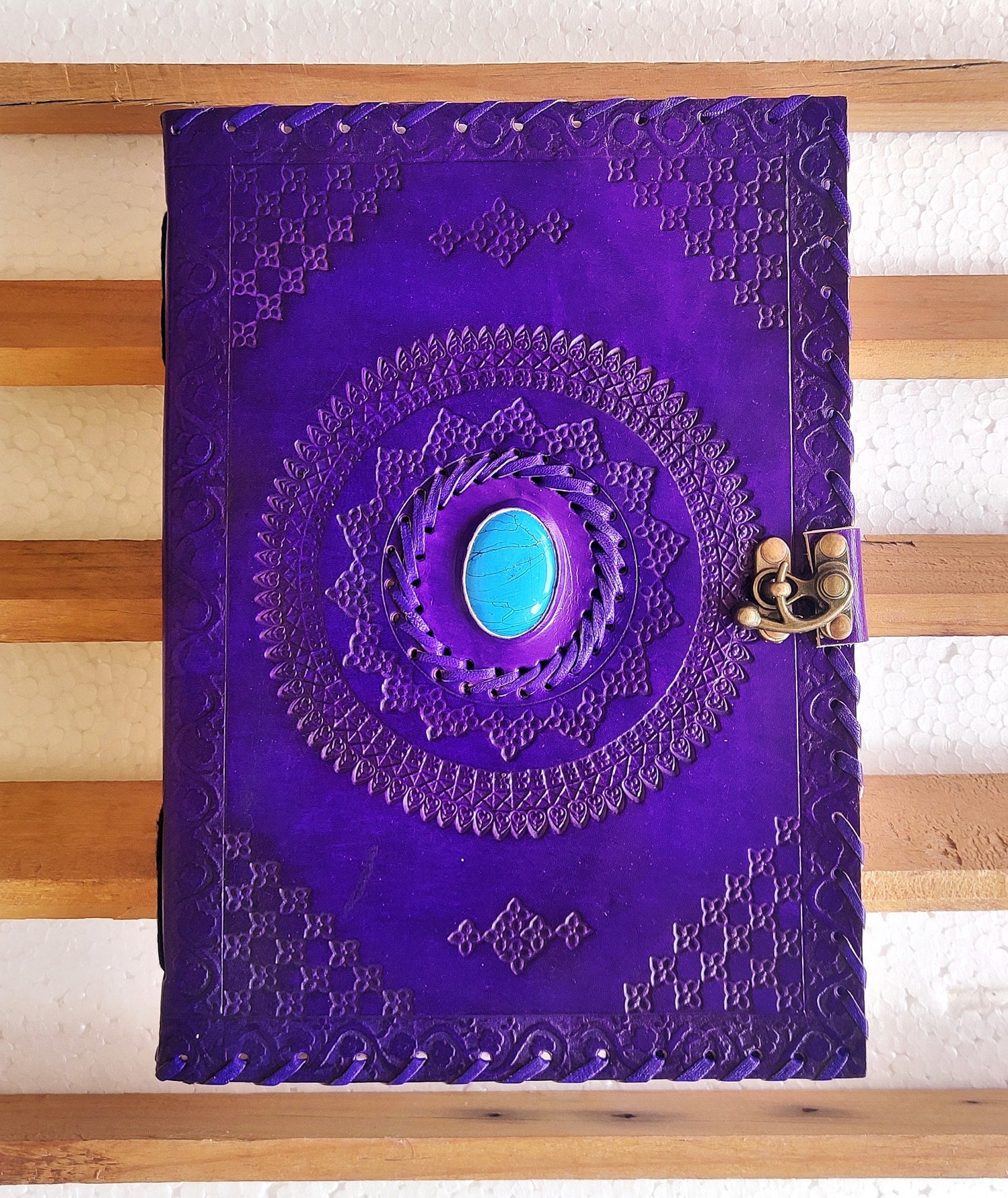 Large Leather Journal with Lock, Spell Book Journal, Embossed Leather Grimoire Journal Notebook