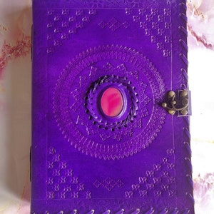 10x7 Purple Leather Journal with Crystal, 200 Pages Large Journal with Lock