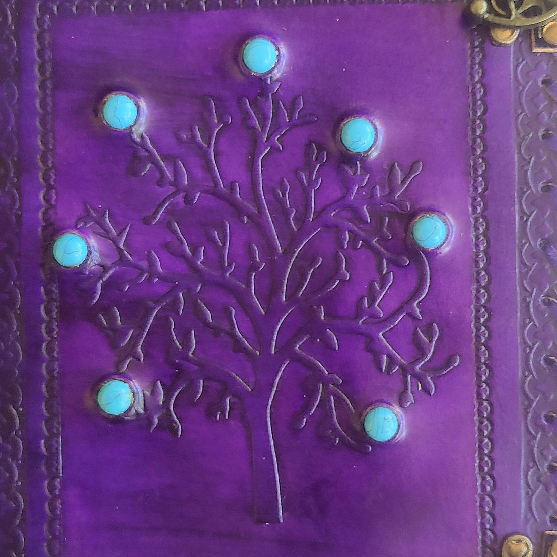 Large Seven Stone Journal With Lock Tree Embossed Leather Etsy