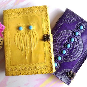 Leather Journal Grimoire Vierge Lock, Purple Grimoire, Engraved Journal, Pack of 2
