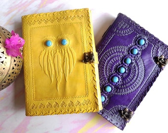 Leather Journal Grimoire Vierge Lock, Purple Grimoire, Engraved Journal, Pack of 2