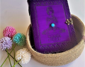 10x7 Purple Journal Leather, Yoga Journal Grimoire Custom Journal Locking