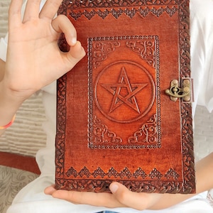 Large Celtic Leather Journal, Handmade Leather Grimoire Journal Cover Notebook with Lock