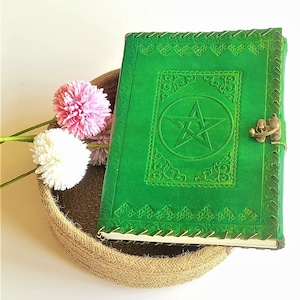 Green Leather Journal Lock, Celtic Engraved Journal with Clasp, Personalized Journal