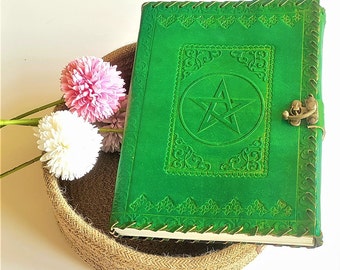 Green Leather Journal Lock, Celtic Engraved Journal with Clasp, Personalized Journal