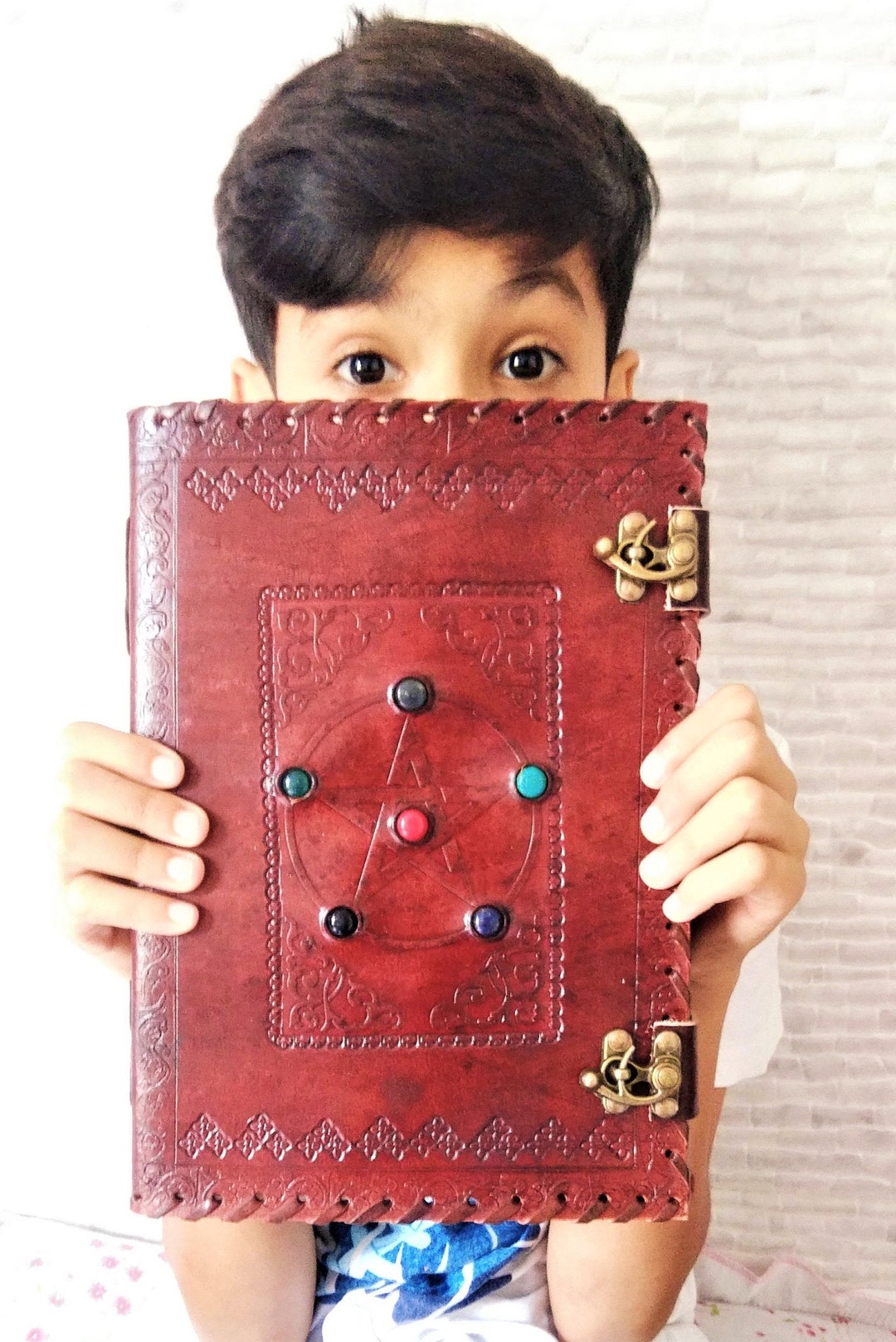 10x7 Leather Journal Lock, Emboss Journal With Crystals, Lined Pages