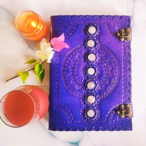 Purple Crystal Leather Journal Lock, Grimoire Binder Leather