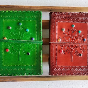 Pack Of 2 Large Leather Journals, Tree Embossed Journal with Stones, Grimoire Journal Notebook