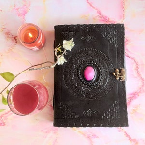 Large Leather Journal with Lock, Embossed Handmade Leather Grimoire Diaries, Spell Book, Book Of Shadows