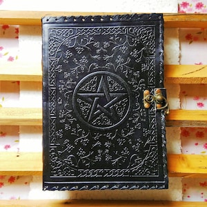 Large Celtic Embossed Leather Journal with Lock, Spell Book, Grimoire with Lock, Book Of Shadows