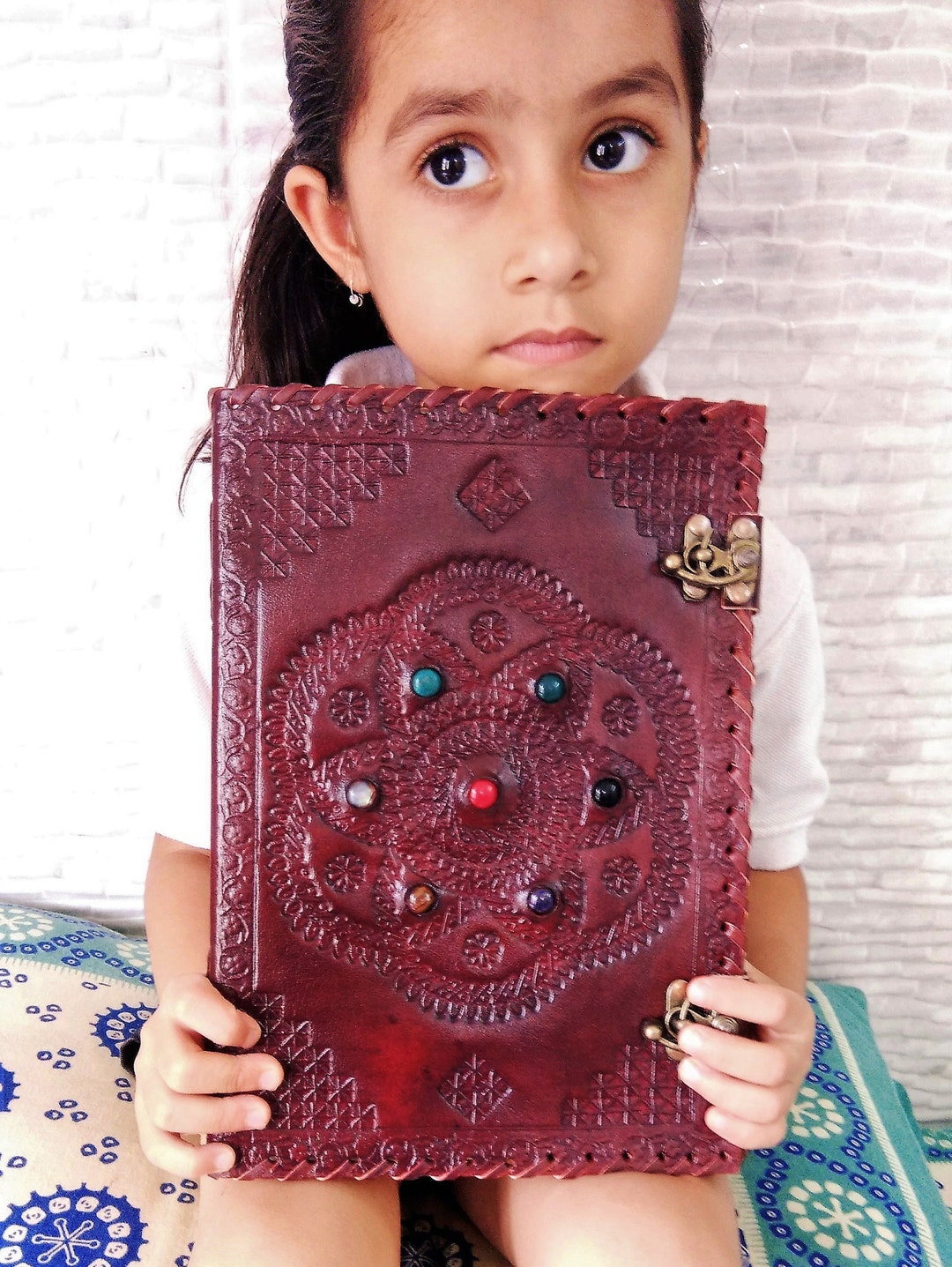 10x7 Vintage Brown Leather Journal Lock Chakra Journal With 7 Etsy