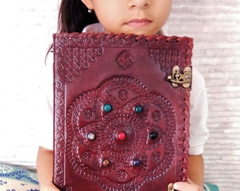 1000 Pages Large Chakra Leather Journal, Seven Stone Grimoire