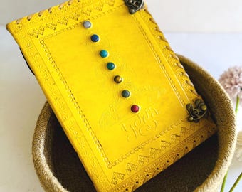 1000 Page Leather Notebook, 10x7 Yellow Seven Chakra Journal