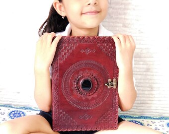 Brown Leather Journal Lock, 200 Pages Journal Grimoire Book, Valentines Day Gift Journal