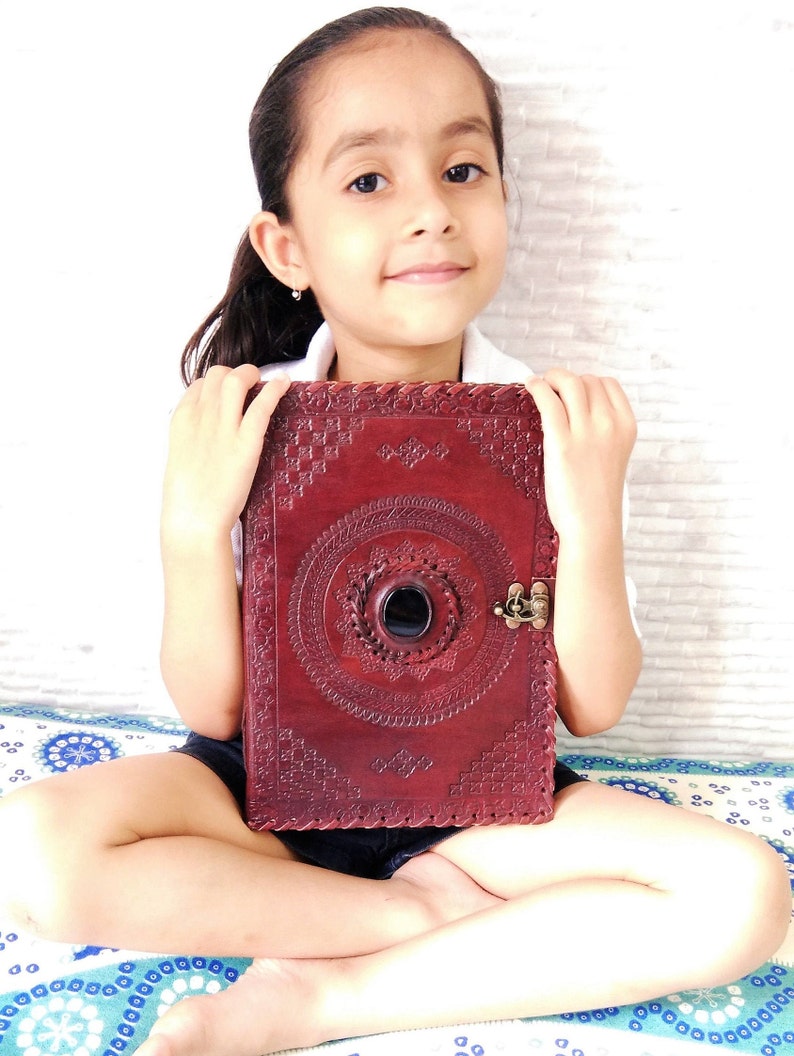 Large Handmade Embossed Leather Journal With Lock Leather Etsy India