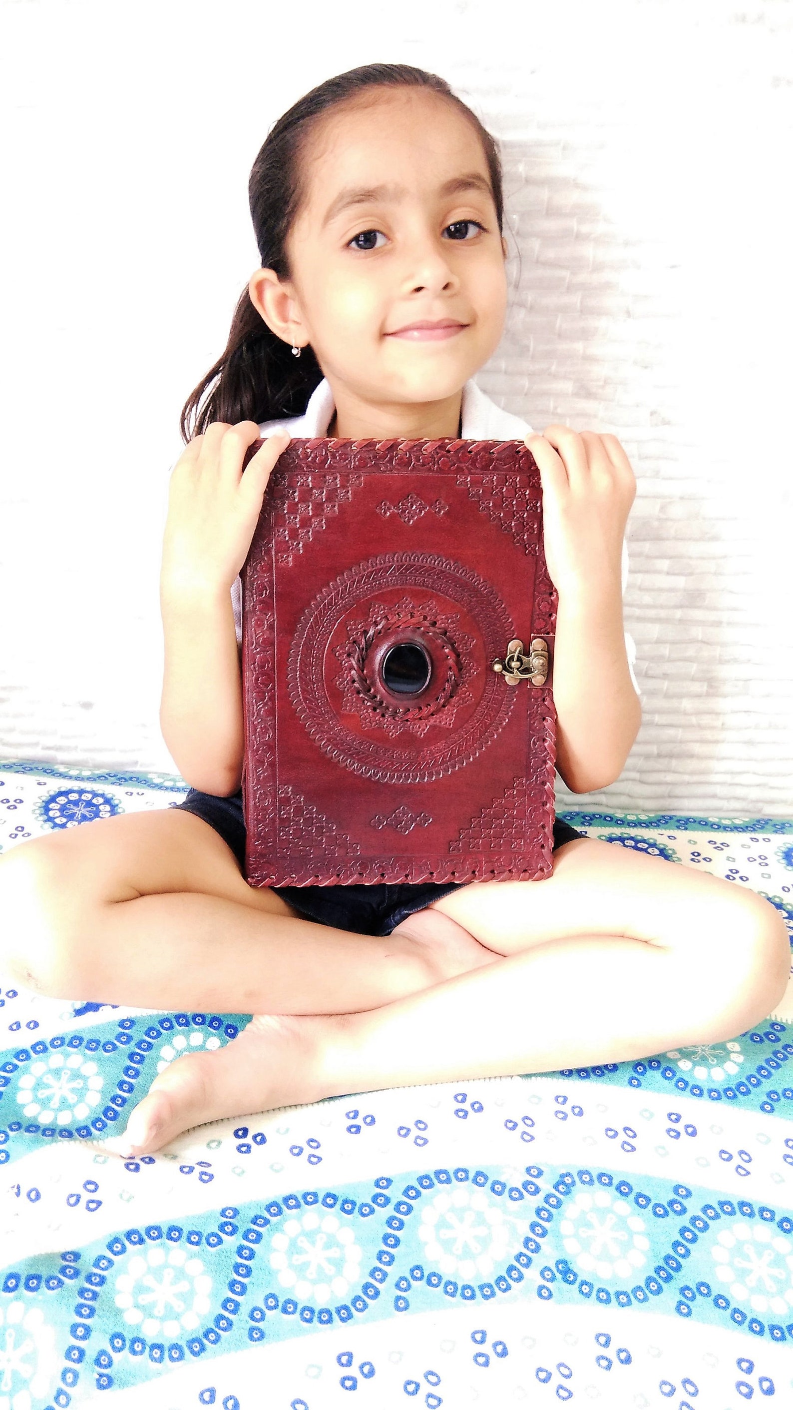 Large Handmade Embossed Leather Journal with Lock Leather Etsy