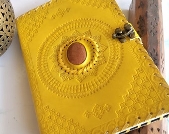 1000 Page Yellow Leather Journal Lock, Thick Grimoire Fat Journal