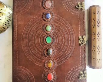 18x14 Zoll XXXL Extra Großes Leder Tagebuch, 7 Stein Chakra Journal mit Schloss