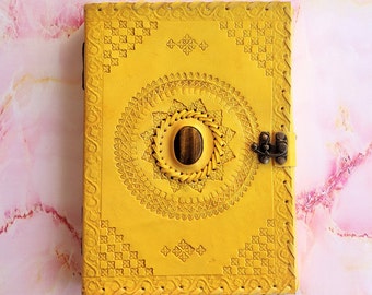 Handmade Leather Journal with Lock, Leather Grimoire Journal Spell Book Notebook