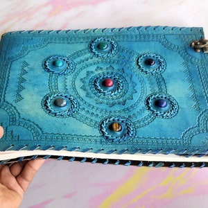 Large 7 Stone Embossed Chakra Leather Journal, Large Sketchbook Journal Album Style