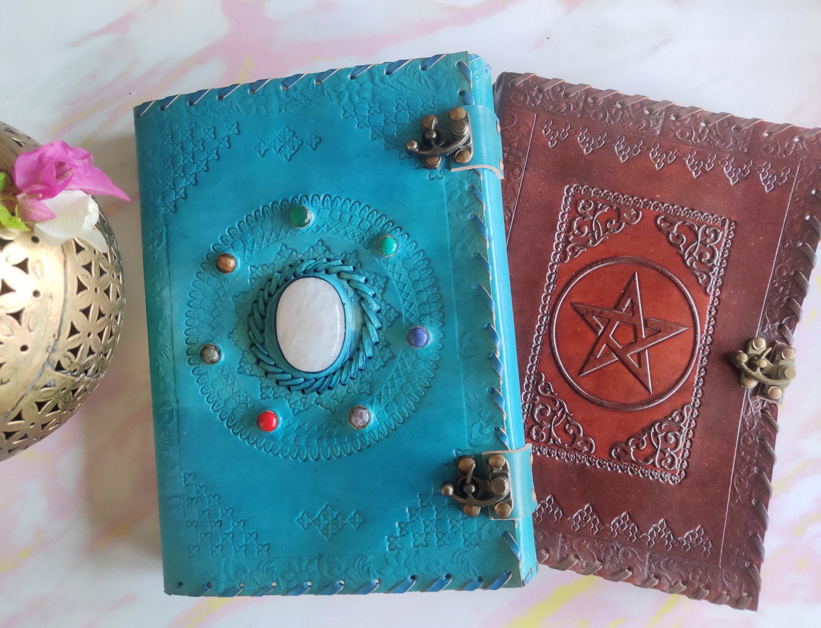 Large Leather Grimoire Journal Lock 10x7 Leather Journal With Etsy UK