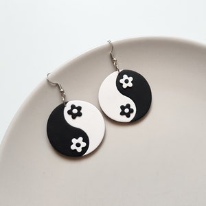 Handmade yin yang dangle earrings, statement jewelry, indie aesthetic festival accessories, retro fashion, groovy party, unique gift for her