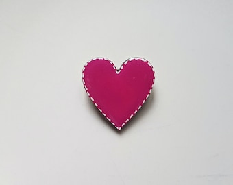 Handmade magenta heart pin, hand painted pink heart wooden brooch, colorful rave accessories, artsy fashion jewellery, unique gifts for her