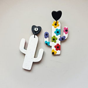 Cactus dangle earrings, bright colorful retro jewelry, indie aesthetic festival accessories, artsy fashion, street wear, unique gift for her image 3