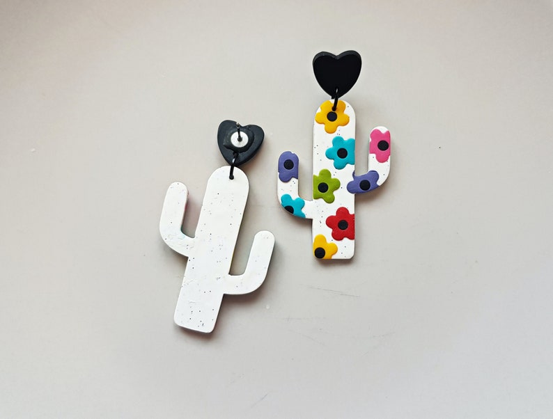 Cactus dangle earrings, bright colorful retro jewelry, indie aesthetic festival accessories, artsy fashion, street wear, unique gift for her image 3