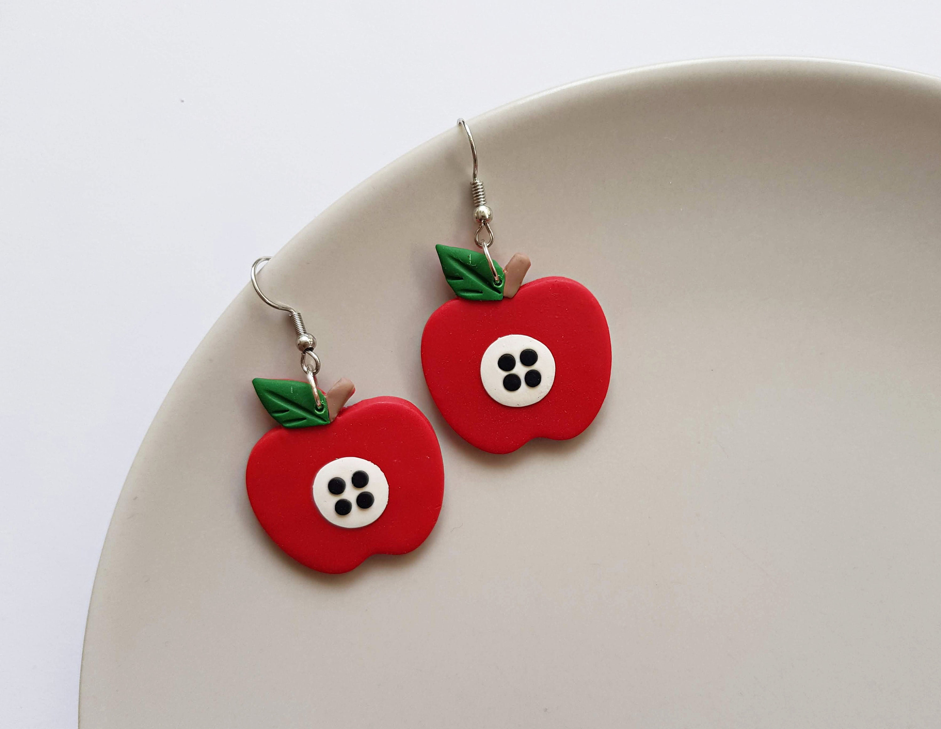 Red apple earrings polymer clay earrings fruit earrings Etsy