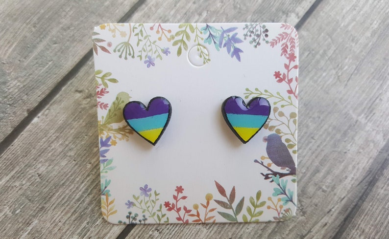 Heart Shaped Earrings Purple Blue Yellow Real Resin Earrings Tiny Stud Earrings