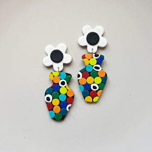 Flower in vase polymer clay earrings, indie aesthetic retro jewelry, bright colorful rave accessories, artsy fashion, unique gifts for her image 4