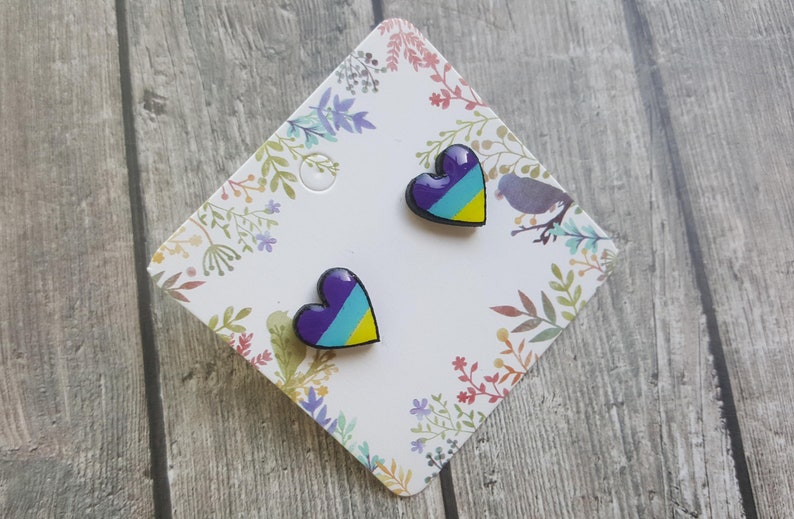 Heart Shaped Earrings Purple Blue Yellow Real Resin Earrings Tiny Stud Earrings